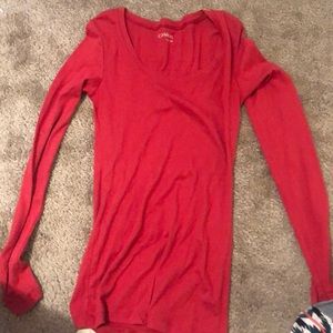 Red long-sleeved top